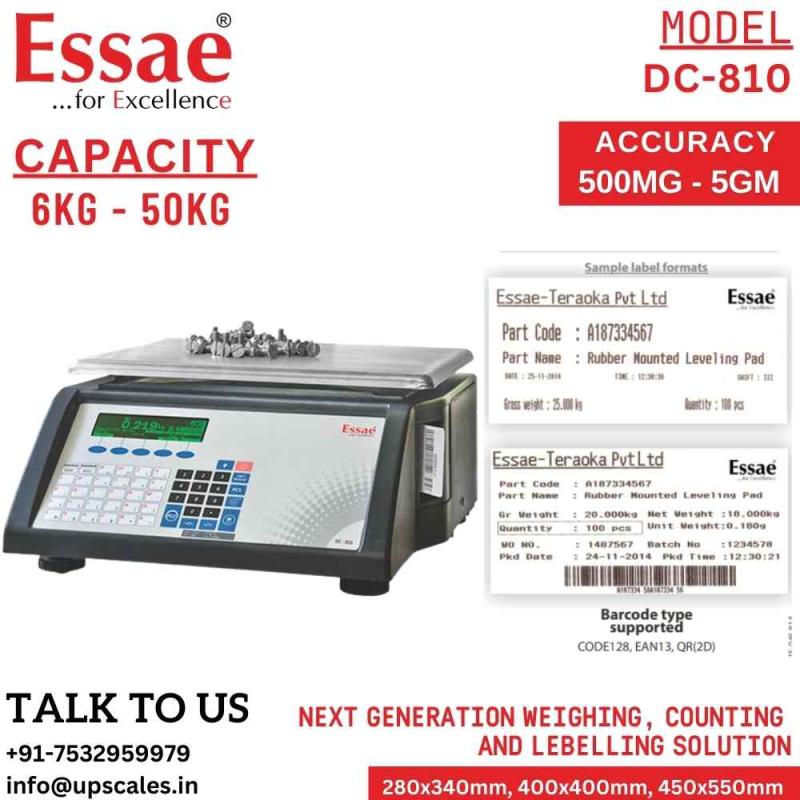50kg/5gm Essae DC-810 Label Printing Scale Counting and Check Weighing Scale with an Integrated Barcode Label Printer | Capacity 50kg and Accuracy 5gm | Platform Size 450x550MM