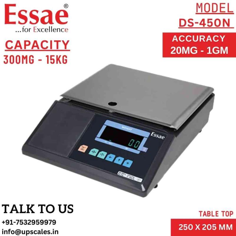 3kg/200mg Essae DS-450N Table Top Electronic Weighing Scale | Capacity 3kg and Accuracy 200mg (0.2gm) | Platform Size 250x205MM