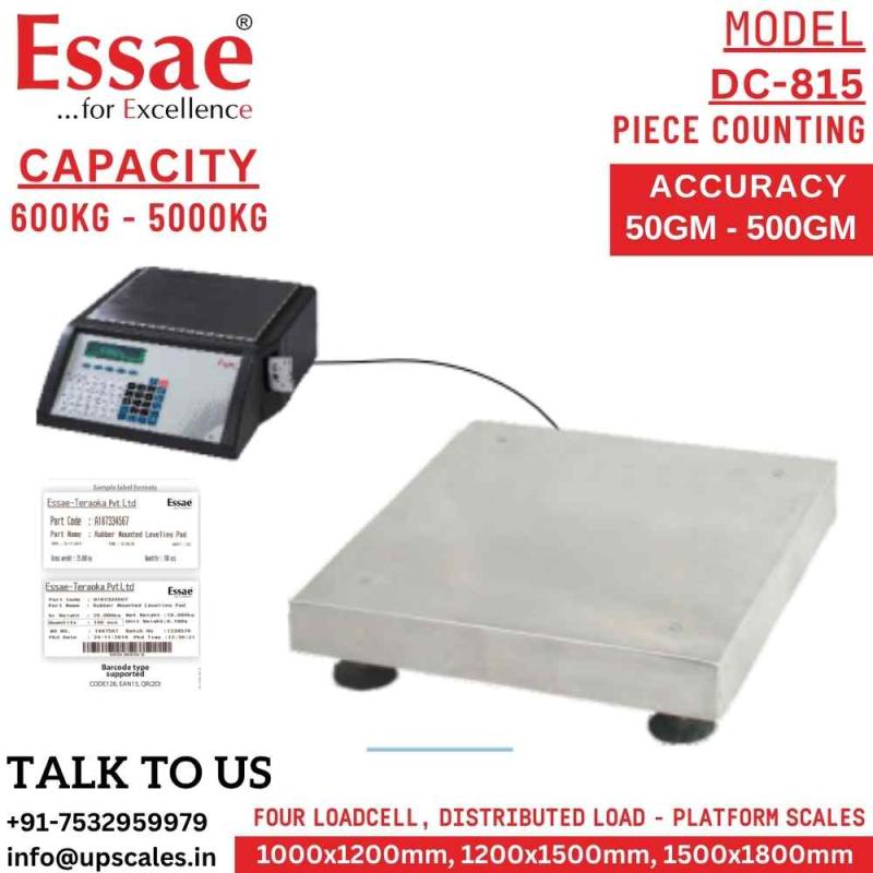 600kg/50gm Essae DC-815 Label Printing Scale Counting and Check Weighing Scale with an Integrated Barcode Label Printer | Capacity 600kg and Accuracy 50gm | Platform Size 1000x1200mm