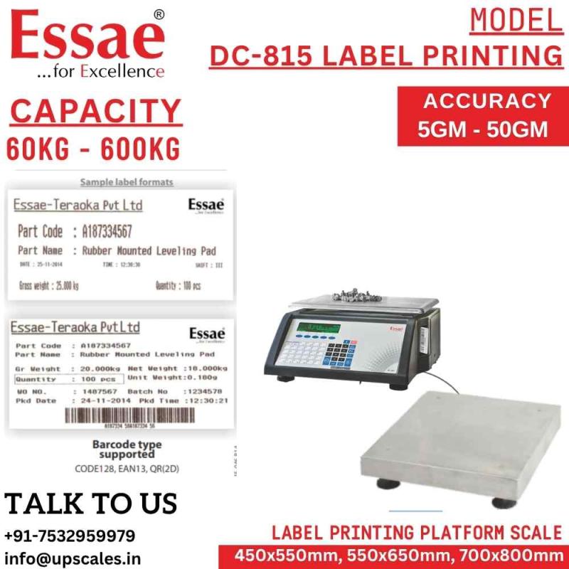 150kg/10gm Essae DC-815 Label Printing Scale Counting and Check Weighing Scale with an Integrated Barcode Label Printer | Capacity 150kg and Accuracy 10gm | Platform Size 450x550mm