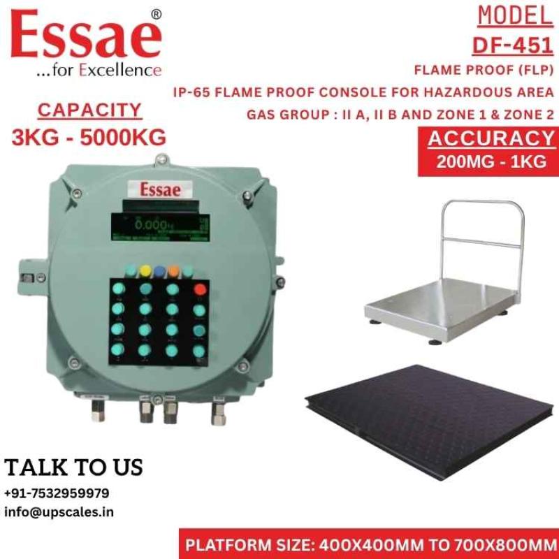 600kg/50gm Essae DF-451 Flame Proof (FLP) Weighing Scale | IP-65 For Hazardous Area & Gas Group IIA, IIB, and Zone 1 & Zone 2 | Capacity 600kg and 50gm Platform Size 700x800mm