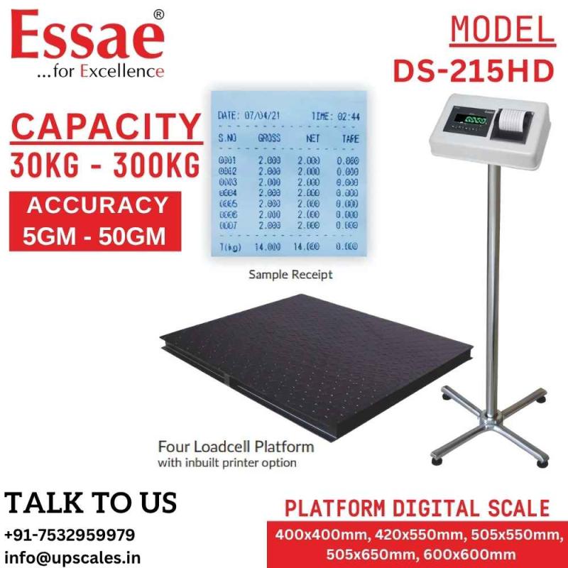 60kg/10gm Essae Platform Industrial Weighing Scale DS-215HD | Essae Heavy Duty Digital Weighing Scale Capacity 60kg and Readability 10gm | Platform Size 400x400mm