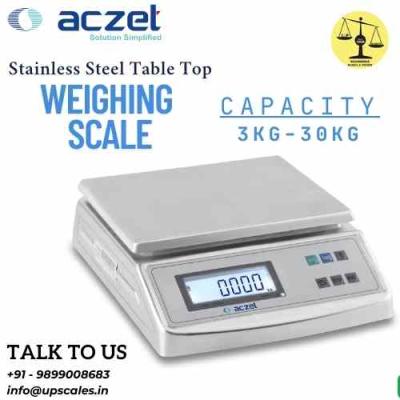 30kg/1gm Aczet Stainless Steel Electronic Weighing Machine | Stainless Steel Table Top Scale Capacity 30kg and Accuracy 1gm